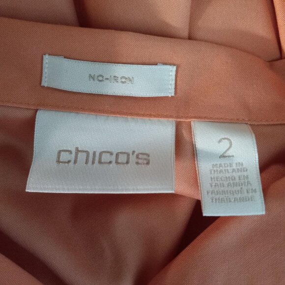 Chicos Size 2 Large Blouse Womens Orange No Iron Cotton - Picture 7 of 12